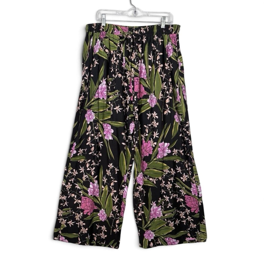 Rainbow Jo 3X Floral Wide Leg Pants Harem Palazzo Style Pink Black Green Hawaii